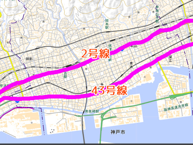 43号線から2号線